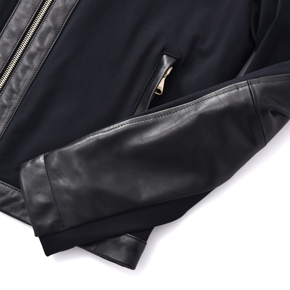 EMMETI エンメティ JURI X GOLD NAPPA CERATA×JERSEY ユリエックスゴールド ラムナッパレザー×ジャージ シングルライダースジャケット BLACK