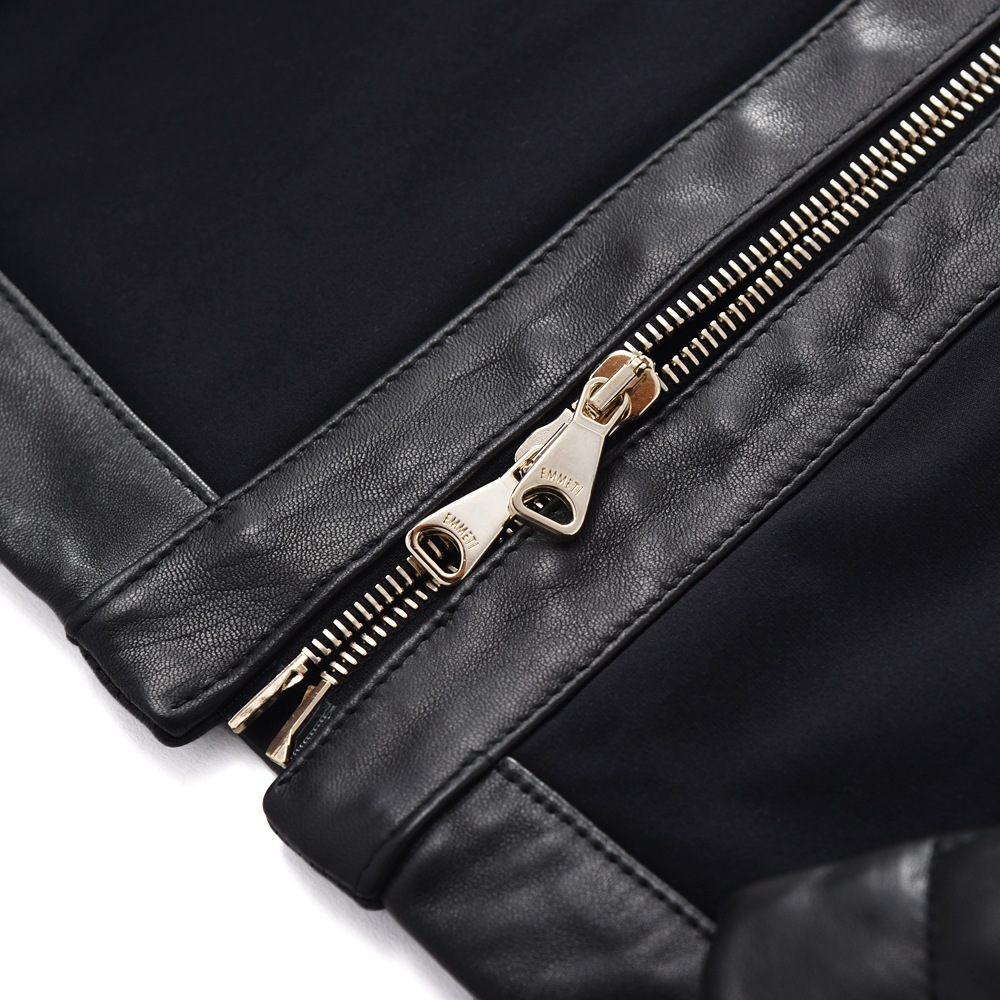 EMMETI エンメティ JURI X GOLD NAPPA CERATA×JERSEY ユリエックスゴールド ラムナッパレザー×ジャージ シングルライダースジャケット BLACK