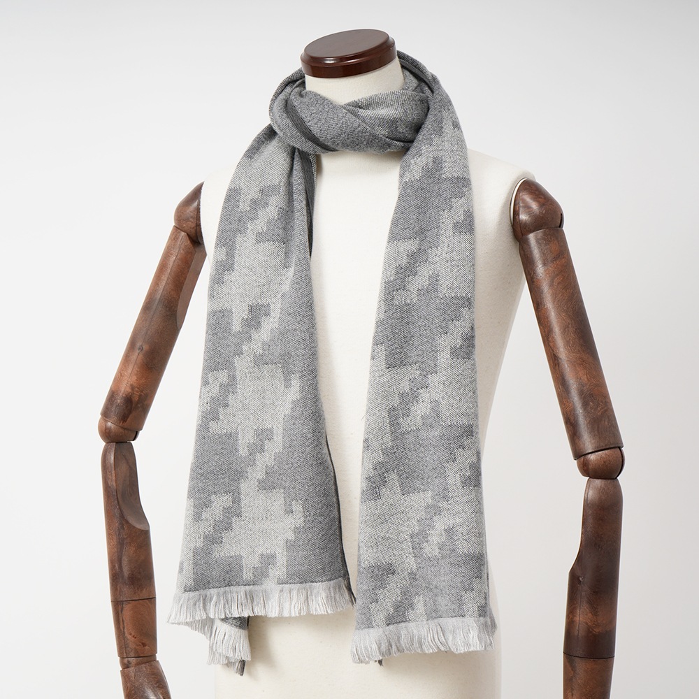 GIERRE ジエレ SC232908 ウール ジャガード ハウンドトゥース ストール GRAY