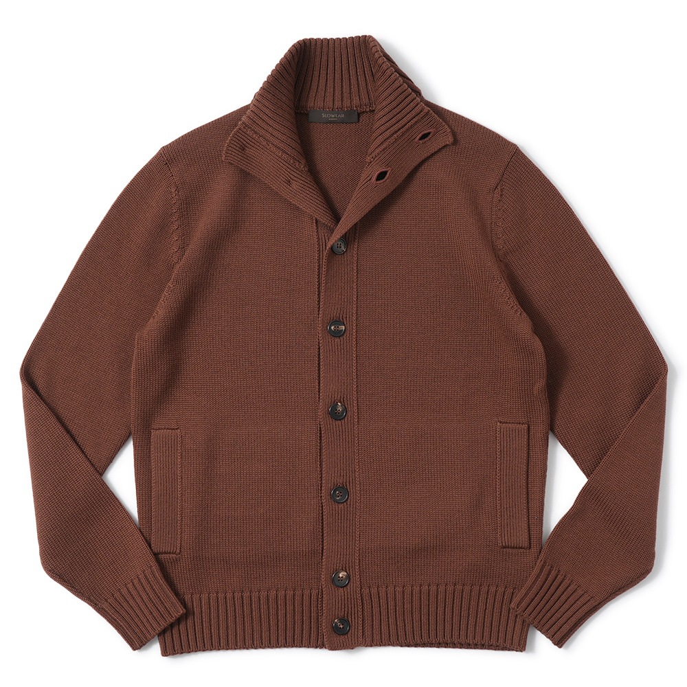 ZANONE ザノーネ CHIOTO ウール ミドルゲージ ニット スタンドカラーカーディガン 810130-ZR229 BROWN