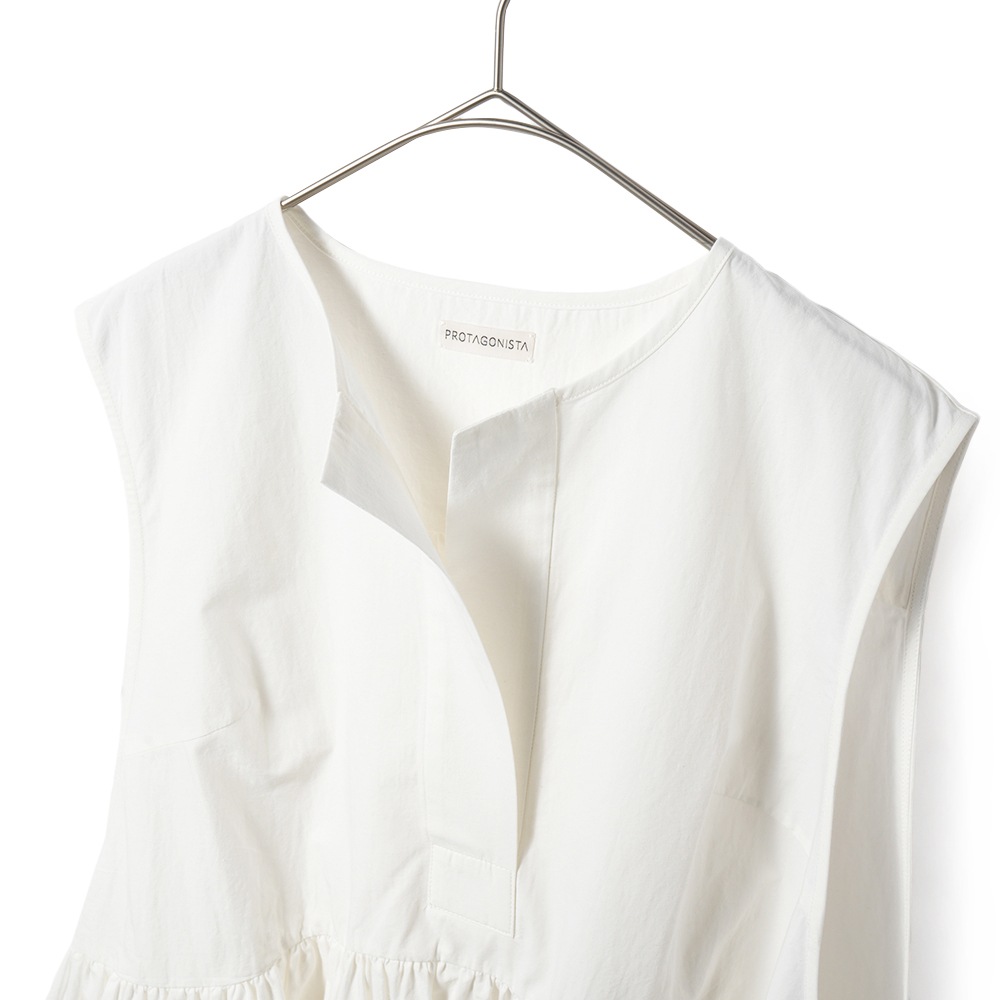 PROTAGONISTA プロタゴニスタ ノースリーブ ギャザーブラウス  PNT-BL-10A WHITE
