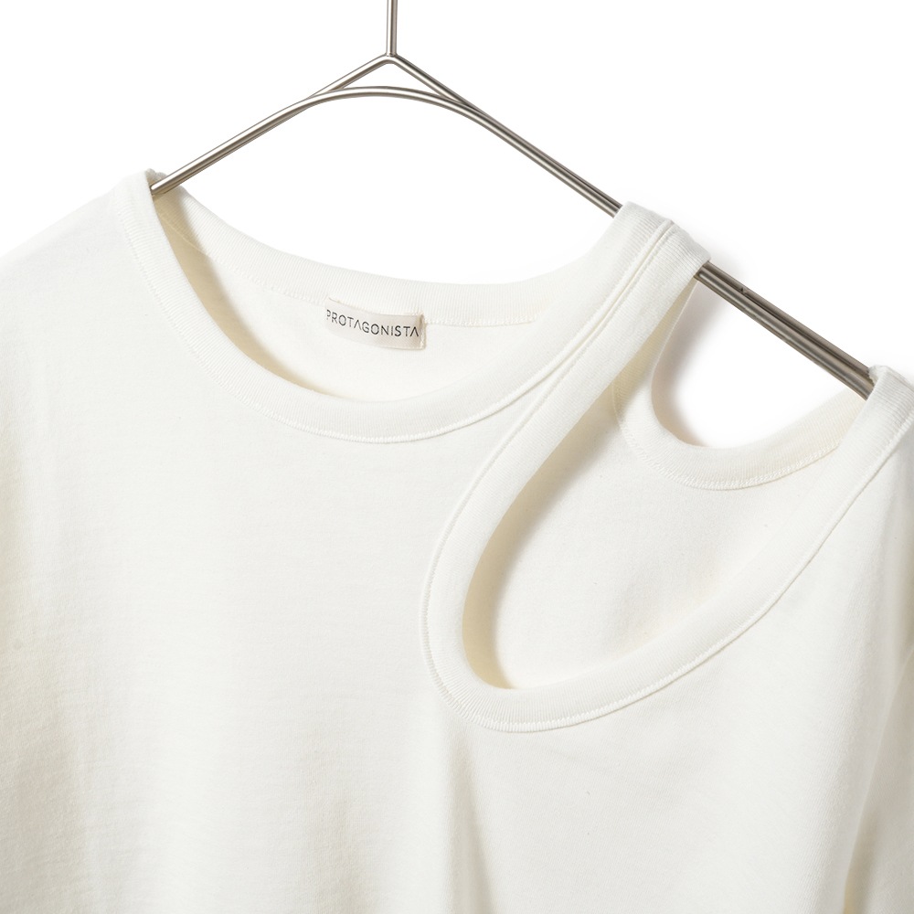 PROTAGONISTA プロタゴニスタ アシンメトリー ショートスリーブ Tシャツ   PNT-CT-38 WHITE