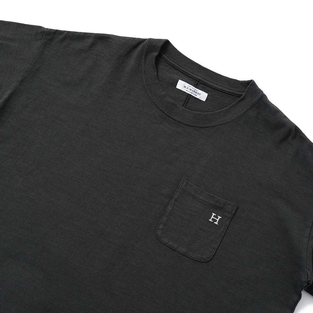 HOLLYWOOD RANCH MARKET ハリウッドランチマーケット WWスラブテンジク Hエンブロイダリーポケット ラウンドヘム ロングスリーブTシャツ 1017867 BLACK