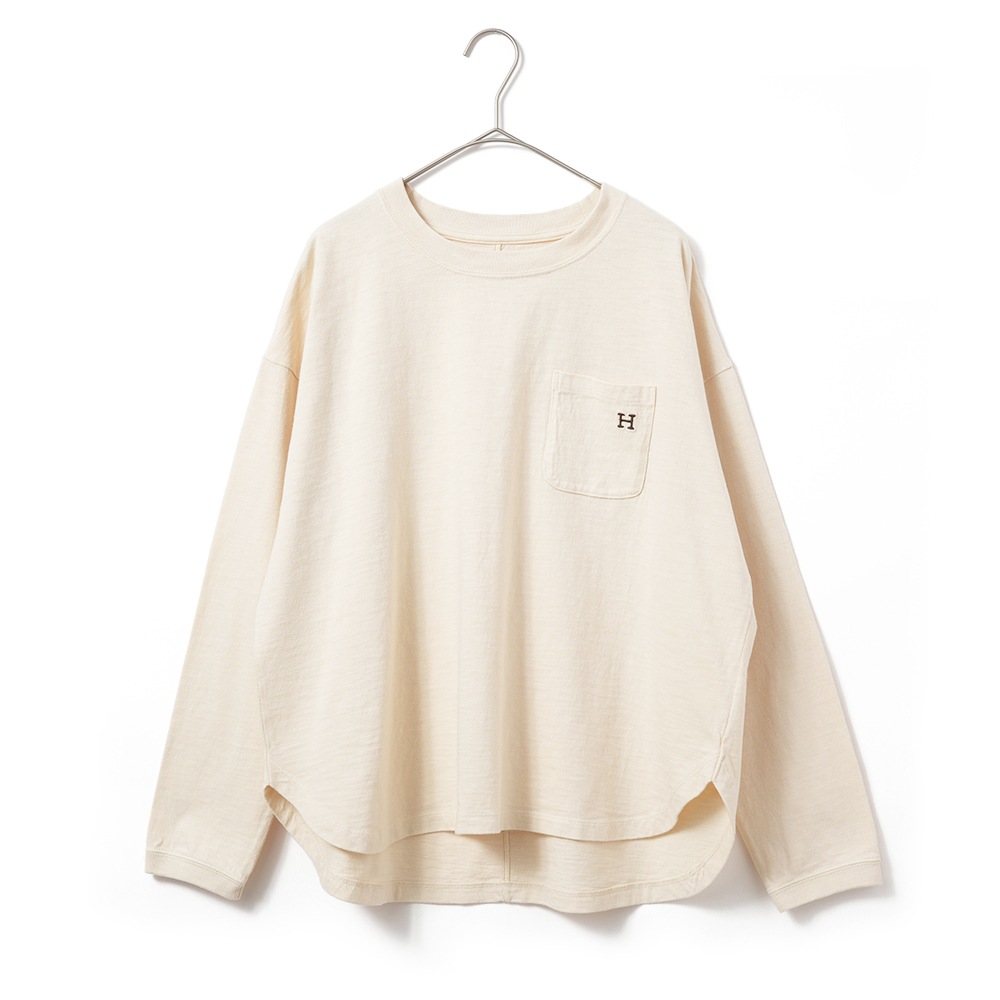 HOLLYWOOD RANCH MARKET ハリウッドランチマーケット WWスラブテンジク Hエンブロイダリーポケット ラウンドヘム ロングスリーブTシャツ 1017867 NATURAL