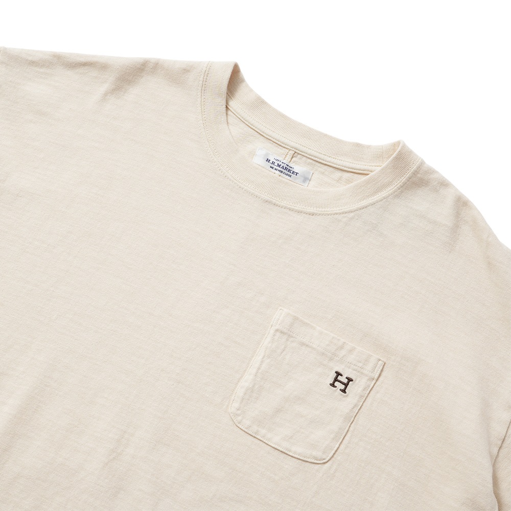 HOLLYWOOD RANCH MARKET ハリウッドランチマーケット WWスラブテンジク Hエンブロイダリーポケット ラウンドヘム ロングスリーブTシャツ 1017867 NATURAL