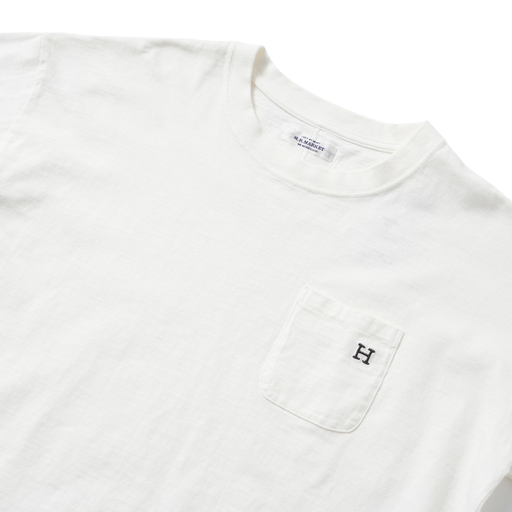 HOLLYWOOD RANCH MARKET ハリウッドランチマーケット WWスラブテンジク Hエンブロイダリーポケット ラウンドヘム ロングスリーブTシャツ 1017867 WHITE