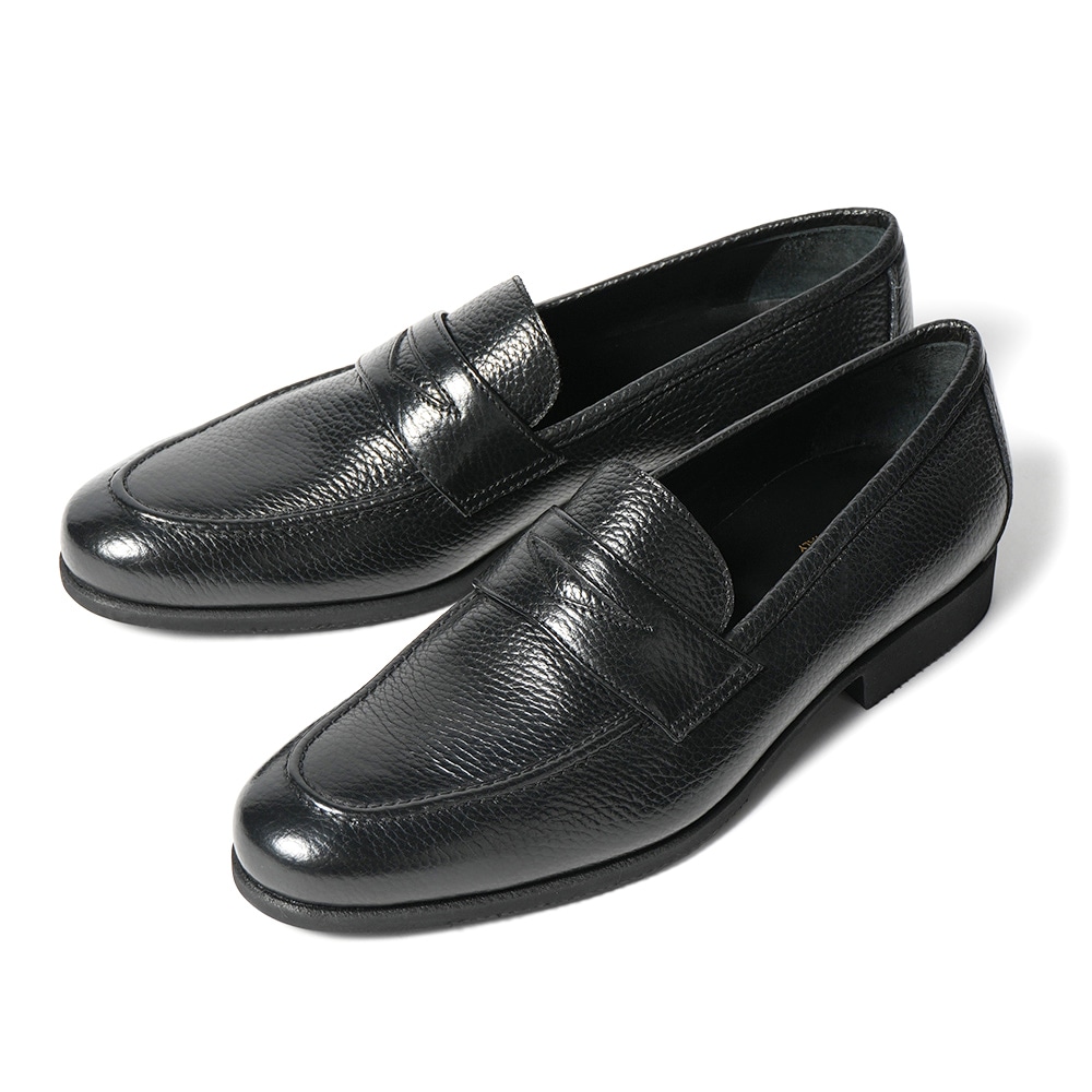 FERRANTE フェランテ ISEO RASTY GUM LIGHT シュリンクレザー コインローファーシューズ BLACK