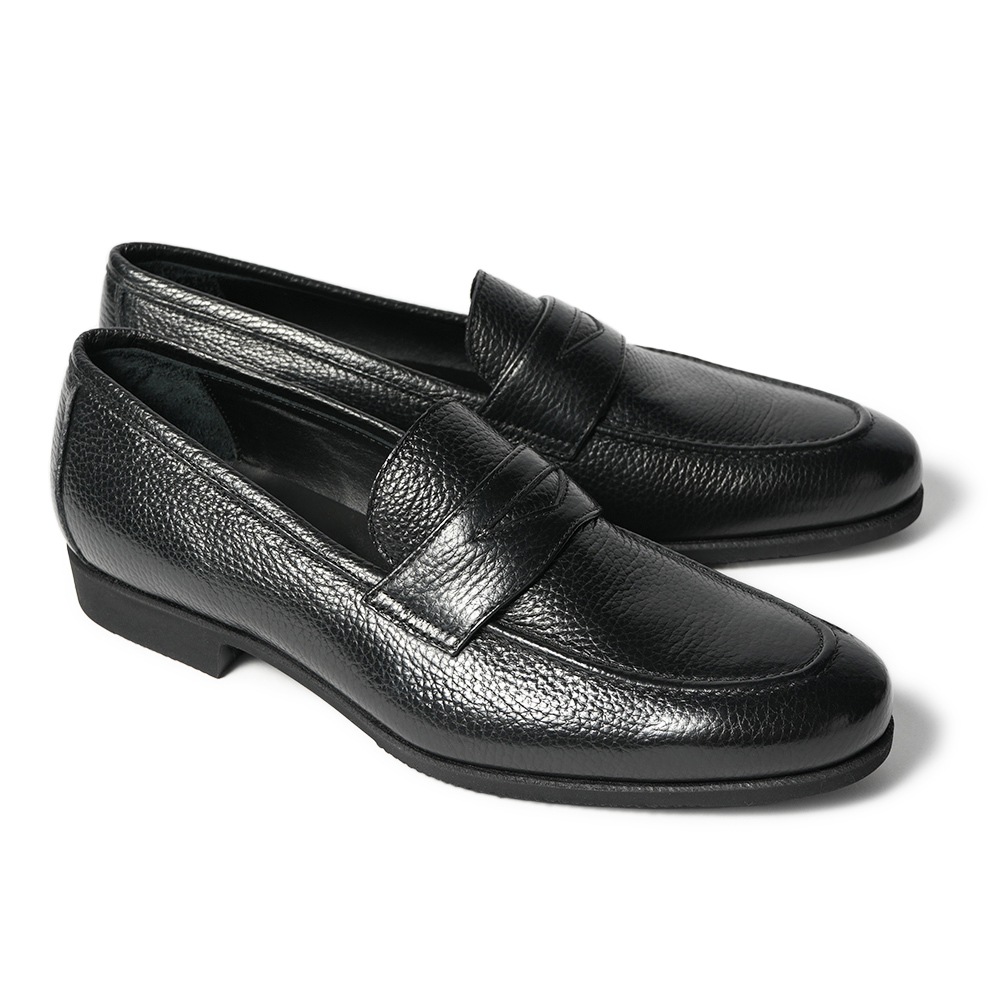 FERRANTE フェランテ ISEO RASTY GUM LIGHT シュリンクレザー コインローファーシューズ BLACK