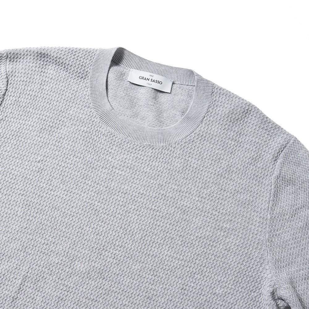 GRANSASSO グランサッソ フレッシュコットン ジャガード ニット クルーネック ロングスリーブ 57101/20683 L.GRAY