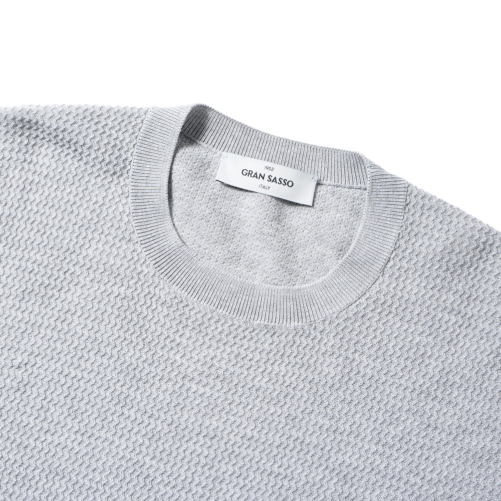 GRANSASSO グランサッソ フレッシュコットン ジャガード ニット クルーネック ロングスリーブ 57101/20683 L.GRAY