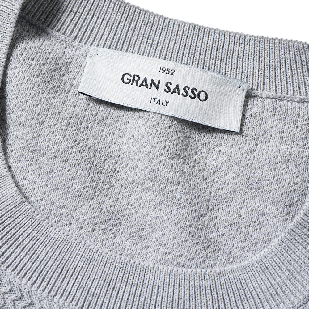 GRANSASSO グランサッソ フレッシュコットン ジャガード ニット クルーネック ロングスリーブ 57101/20683 L.GRAY