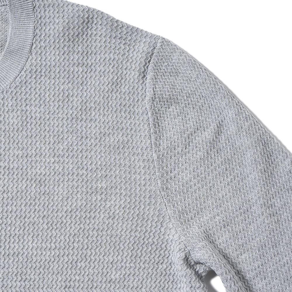 GRANSASSO グランサッソ フレッシュコットン ジャガード ニット クルーネック ロングスリーブ 57101/20683 L.GRAY