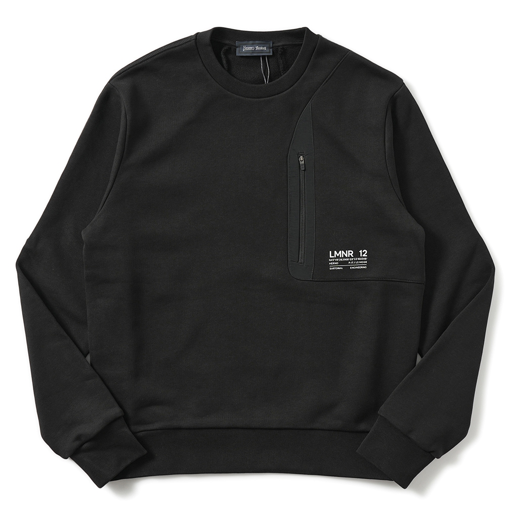 HERNO Laminar ヘルノ ラミナー ヘビーコットンスウェット ポケット クルーネック ロングスリーブ JG00051UL-52075 BLACK