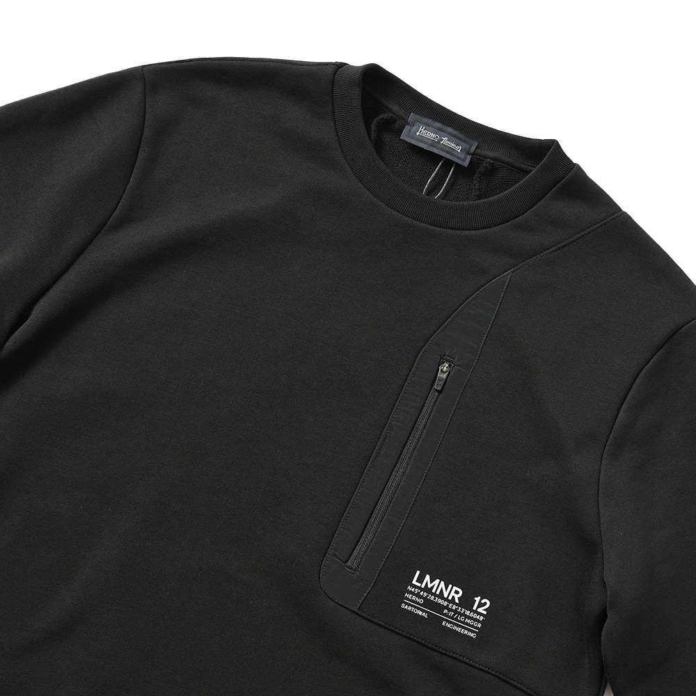 HERNO Laminar ヘルノ ラミナー ヘビーコットンスウェット ポケット クルーネック ロングスリーブ JG00051UL-52075 BLACK