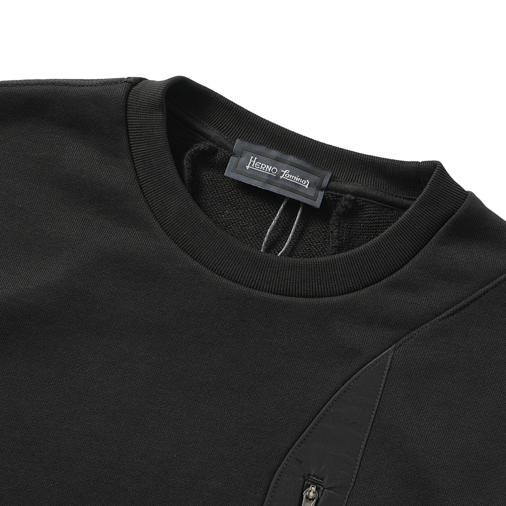 HERNO Laminar ヘルノ ラミナー ヘビーコットンスウェット ポケット クルーネック ロングスリーブ JG00051UL-52075 BLACK