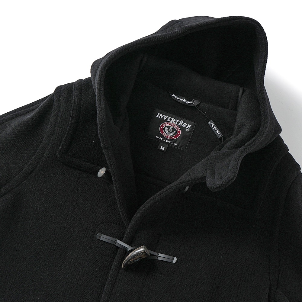 INVERTERE インバーティア NEWTON ABBOT Joshua Ellis ウール ヘリンボーン ダッフルコート BLACK
