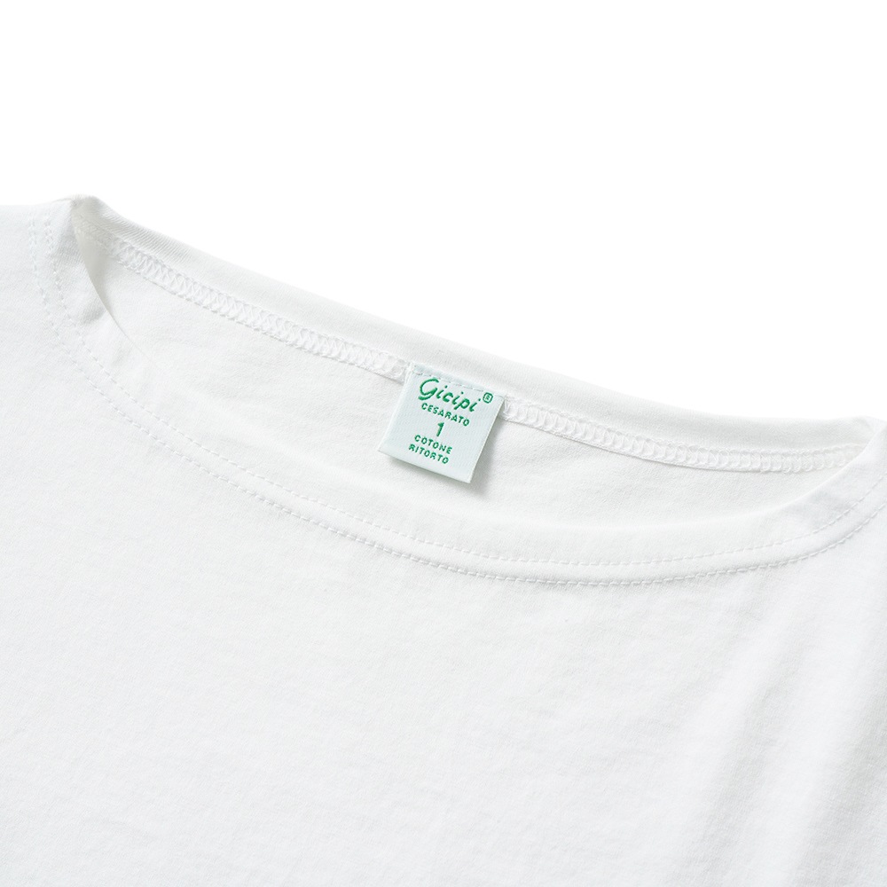 GICIPI ジチピ 2516P PETROLIO Jersey Doppio Ritorto ペトローリオ クロップド丈 ボートネック カットソー BIANCO