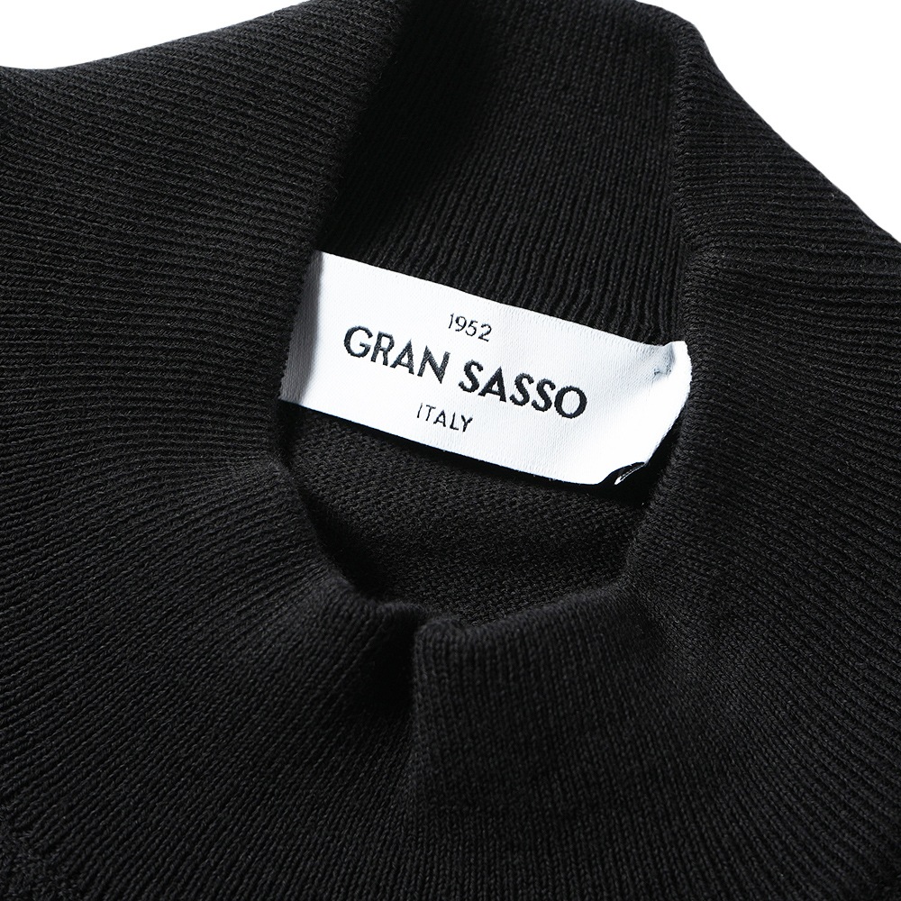 GRANSASSO グランサッソ フレッシュコットン メッシュストライプ ニット モックネック ショートスリーブ 57100-20636 BLACK
