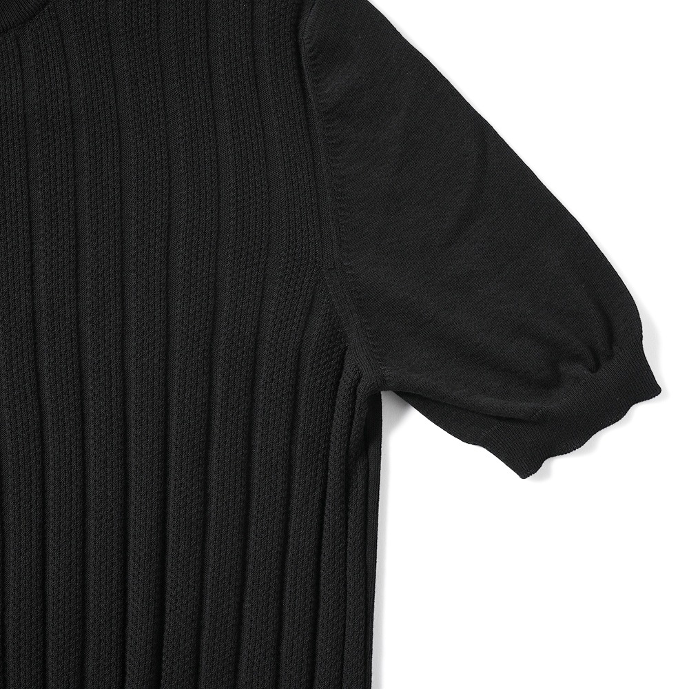 GRANSASSO グランサッソ フレッシュコットン メッシュストライプ ニット モックネック ショートスリーブ 57100-20636 BLACK
