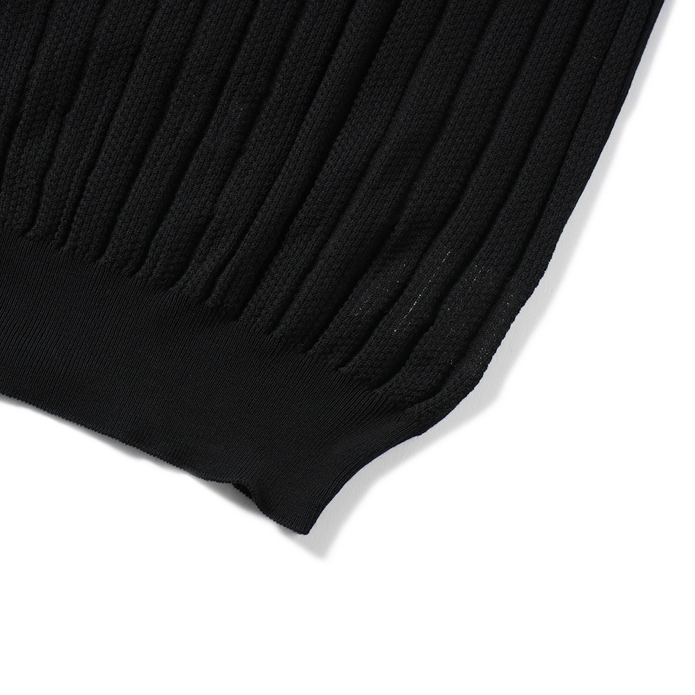 GRANSASSO グランサッソ フレッシュコットン メッシュストライプ ニット モックネック ショートスリーブ 57100-20636 BLACK