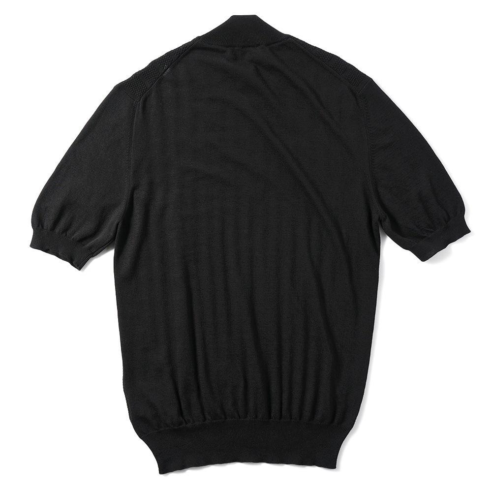 GRANSASSO グランサッソ フレッシュコットン メッシュストライプ ニット モックネック ショートスリーブ 57100-20636 BLACK