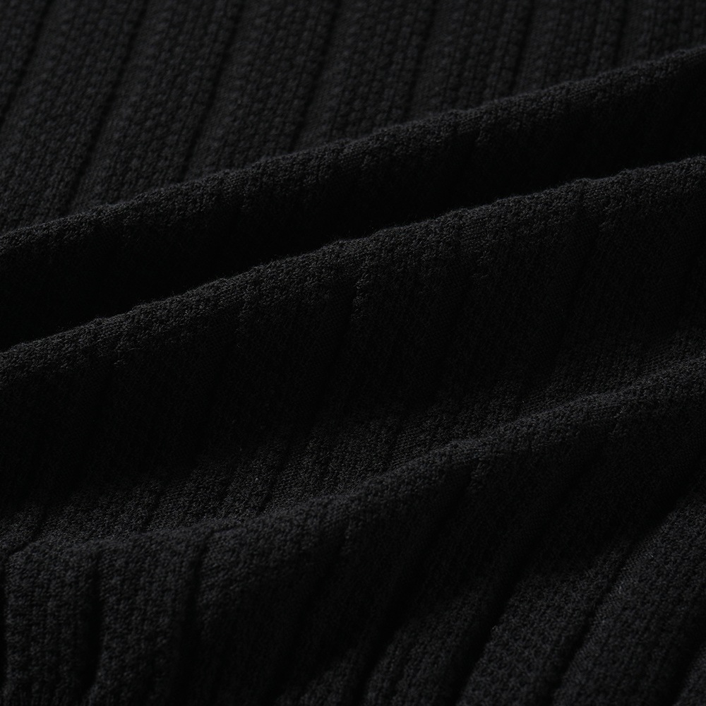 GRANSASSO グランサッソ フレッシュコットン メッシュストライプ ニット モックネック ショートスリーブ 57100-20636 BLACK