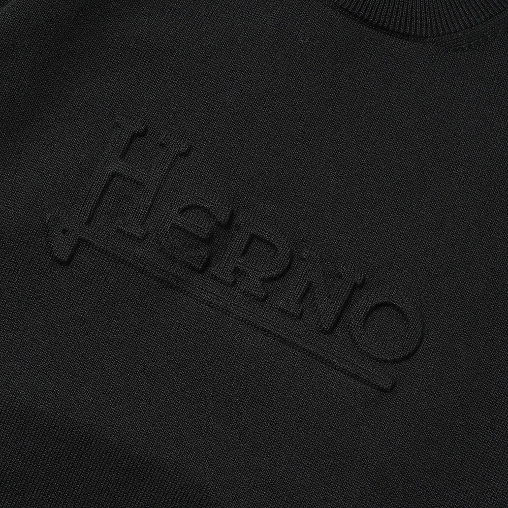 HERNO ヘルノ ウール・コットン エンボスロゴ ミドルゲージニット MG000129U-70185 BLACK