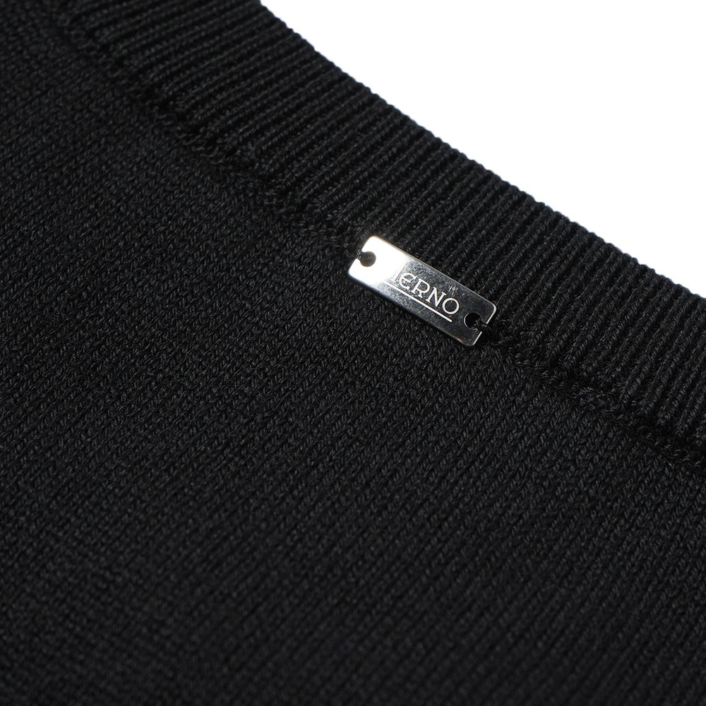HERNO ヘルノ ウール・コットン エンボスロゴ ミドルゲージニット MG000129U-70185 BLACK