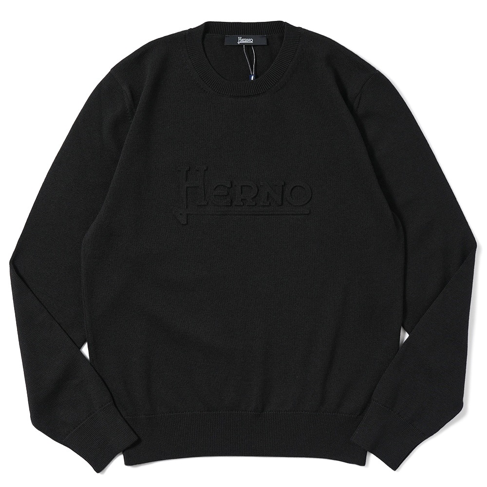 HERNO ヘルノ ウール・コットン エンボスロゴ ミドルゲージニット MG000129U-70185 BLACK