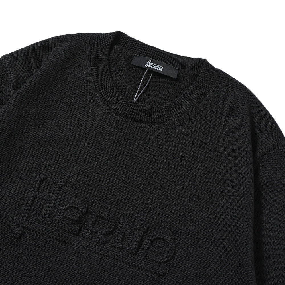 HERNO ヘルノ ウール・コットン エンボスロゴ ミドルゲージニット MG000129U-70185 BLACK