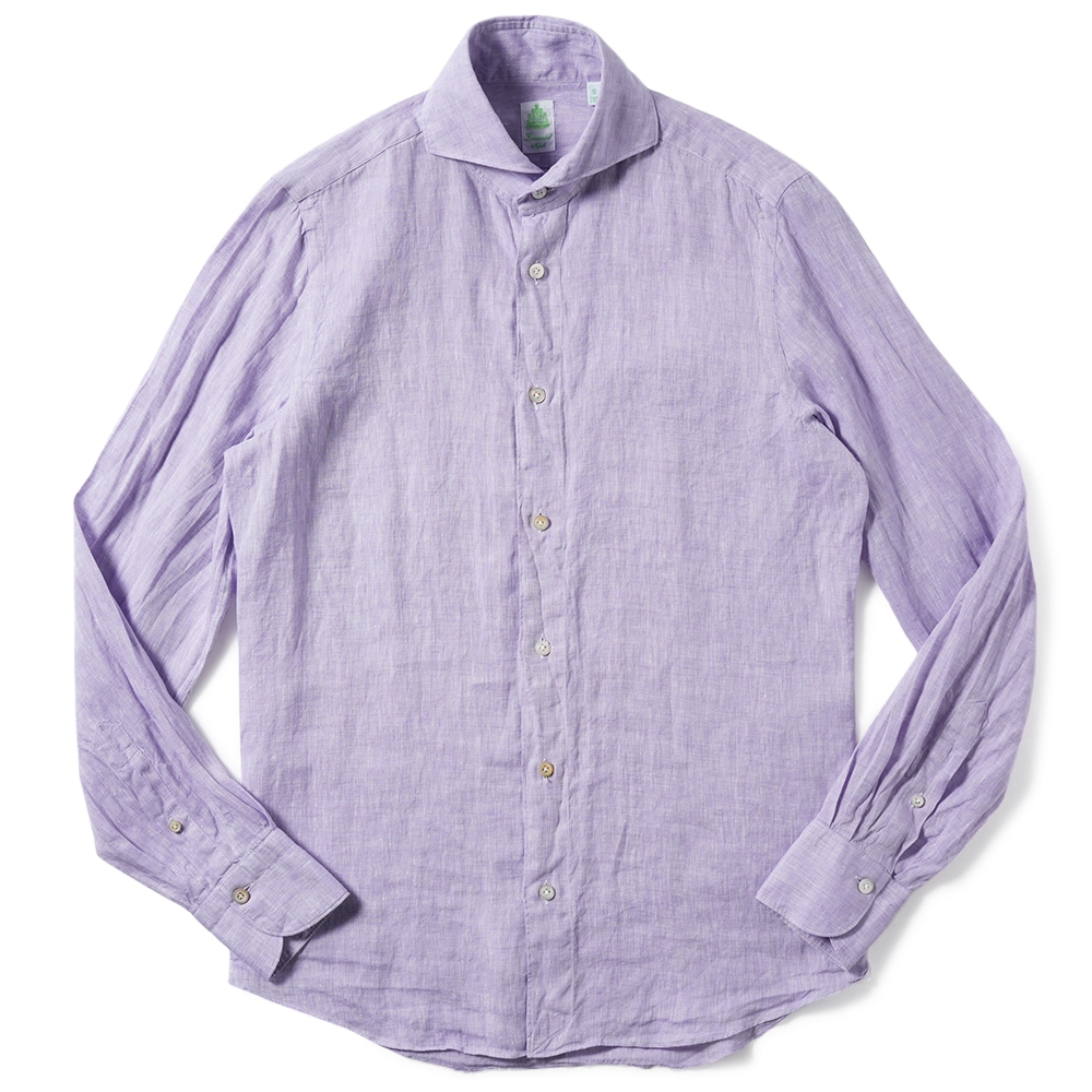 FINAMORE フィナモレ SERGIO BARI/010608 C0032 リネン ソリッド カッタウェイカラーシャツ PURPLE