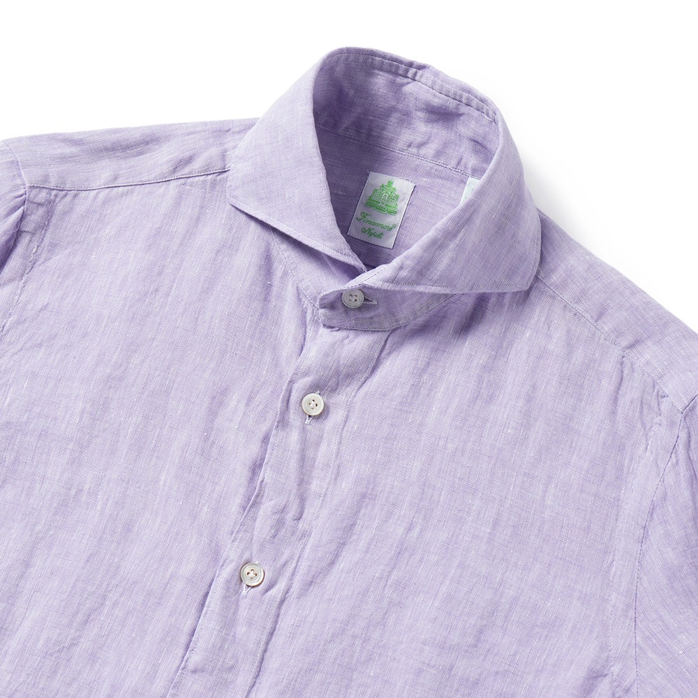 FINAMORE フィナモレ SERGIO BARI/010608 C0032 リネン ソリッド カッタウェイカラーシャツ PURPLE