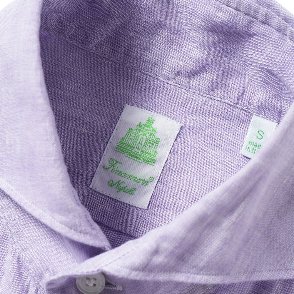 FINAMORE フィナモレ SERGIO BARI/010608 C0032 リネン ソリッド カッタウェイカラーシャツ PURPLE