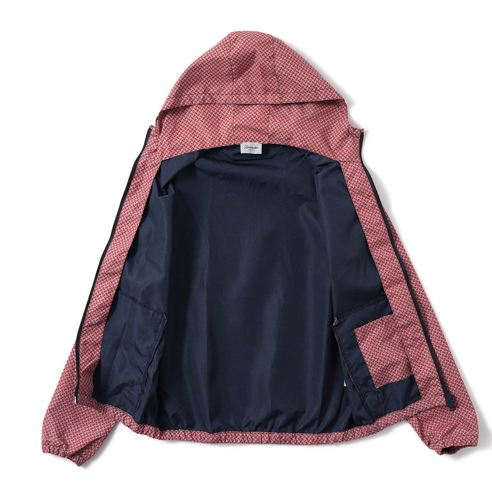 Drumohr ドルモア 高密度ポリエステル ビスコッティ柄 フーデッドブルゾン DKW00C RED
