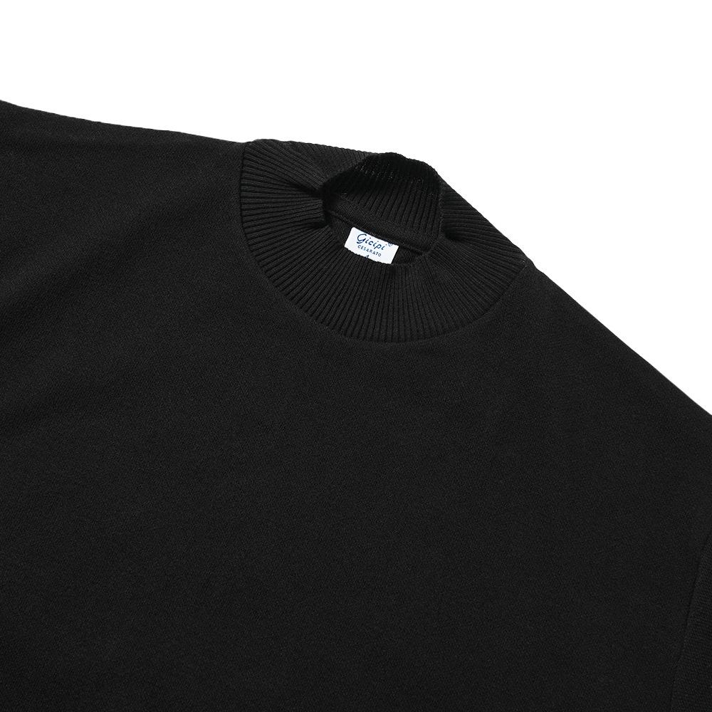 GICIPI ジチピ 2407P CALAMARO Nido D'Ape カラマーロ ニド・ダーペ 蜂の巣鹿編み モックネック ショートスリーブニットソー BLACK