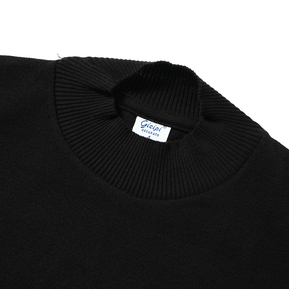 GICIPI ジチピ 2407P CALAMARO Nido D'Ape カラマーロ ニド・ダーペ 蜂の巣鹿編み モックネック ショートスリーブニットソー BLACK