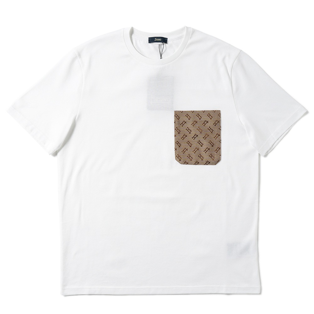 HERNO ヘルノ スーパーファインコットンジャージ モノグラムポケット ショートスリーブ Tシャツ JG000219U-52016 WHITE
