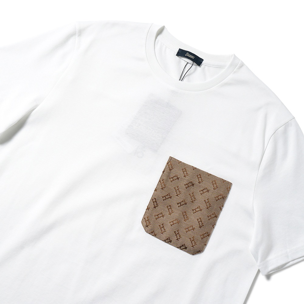 HERNO ヘルノ スーパーファインコットンジャージ モノグラムポケット ショートスリーブ Tシャツ JG000219U-52016 WHITE