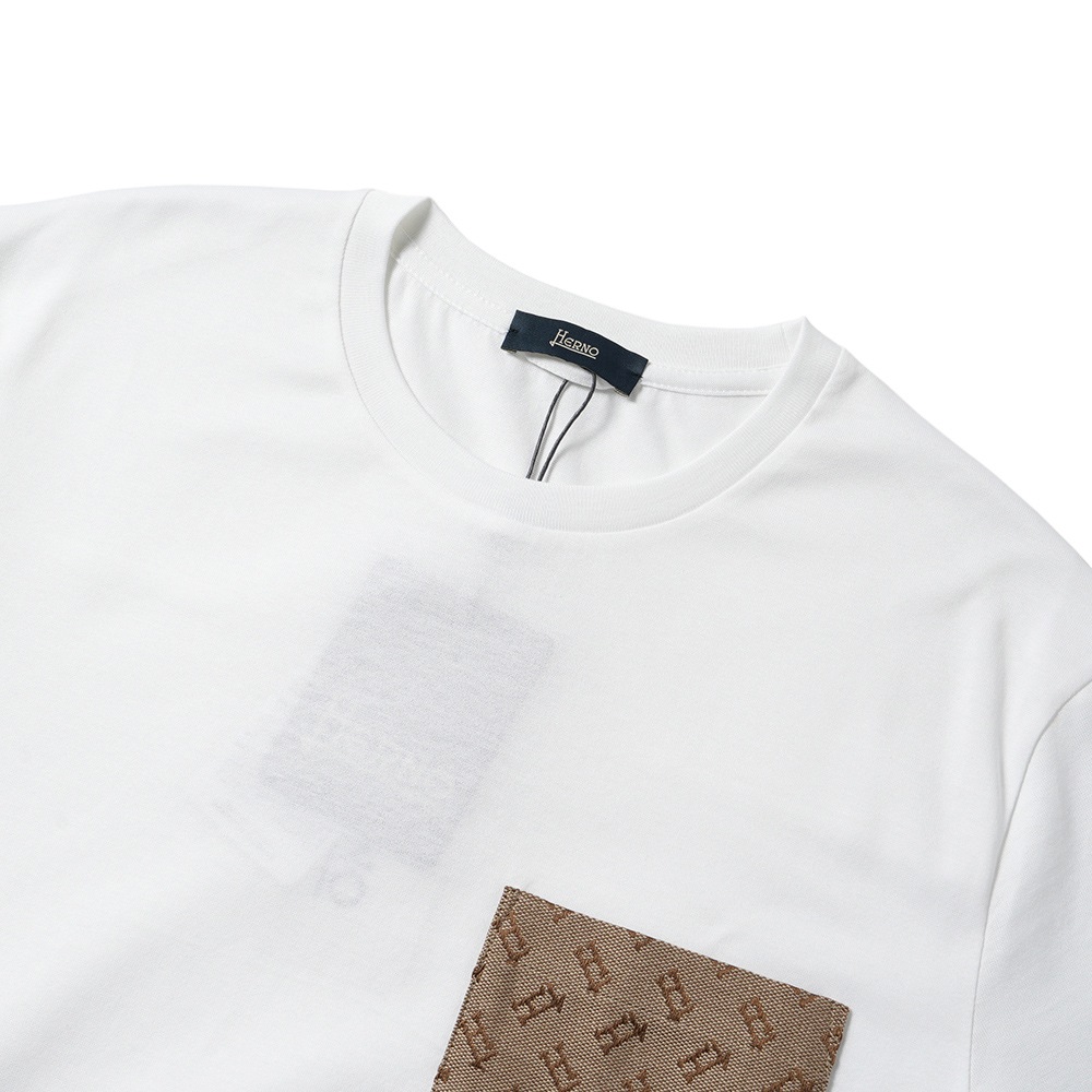 HERNO ヘルノ スーパーファインコットンジャージ モノグラムポケット ショートスリーブ Tシャツ JG000219U-52016 WHITE