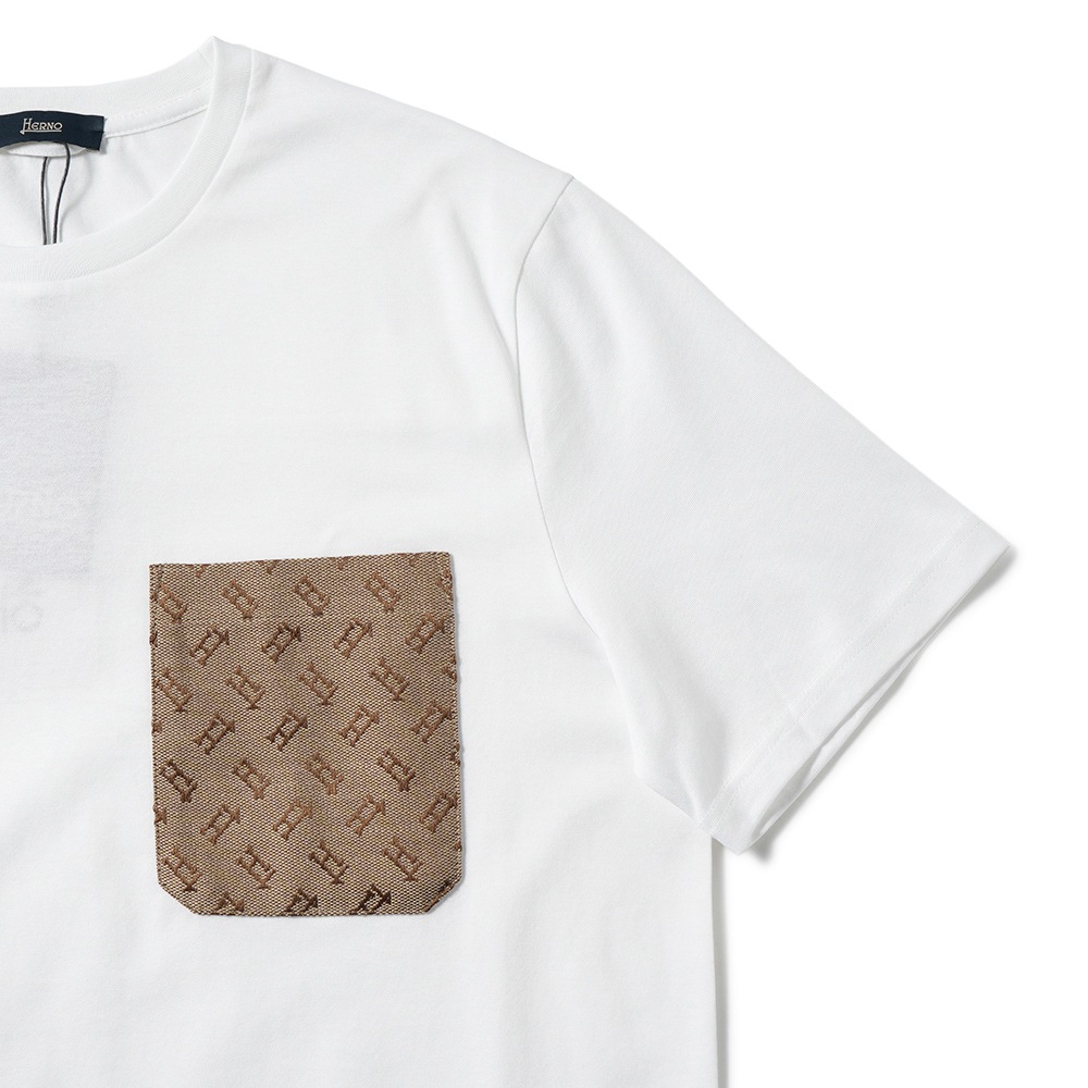 HERNO ヘルノ スーパーファインコットンジャージ モノグラムポケット ショートスリーブ Tシャツ JG000219U-52016 WHITE