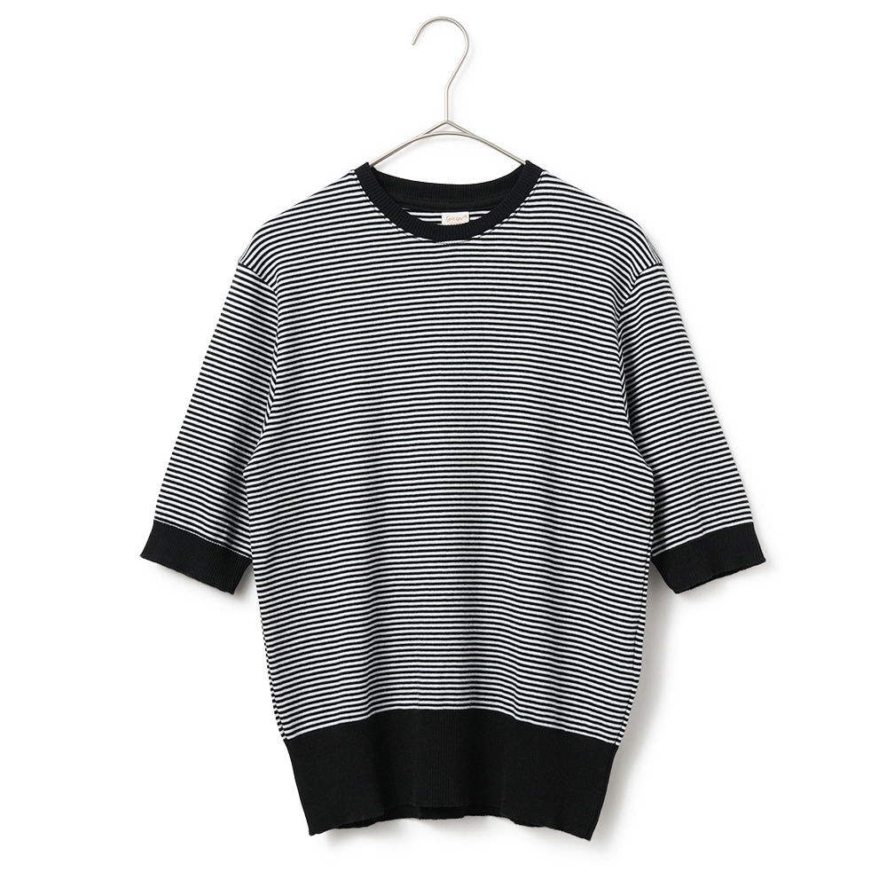 GICIPI ジチピ 2521P ARGENTO Cotone Soft アルジェーント クルーネック ５分袖 ニットソー NERO×BIANCO