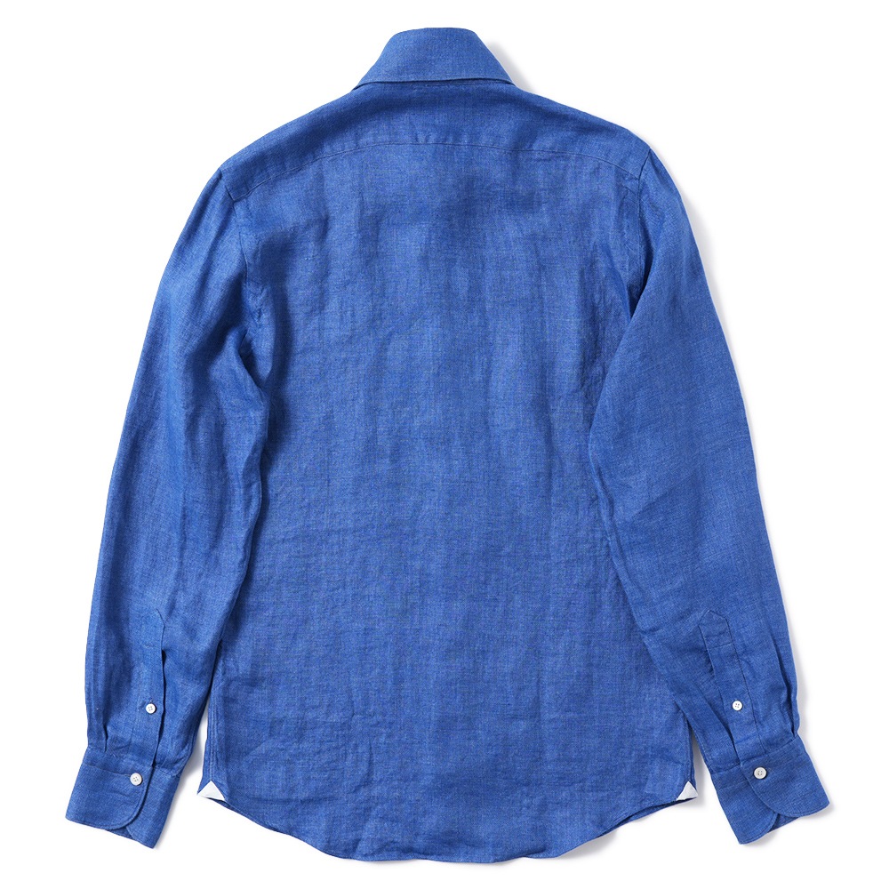 Finamore フィナモレ SERGIO BARI/240068 M0716 リネン バスケット織 カッタウェイカラーシャツ BLUE