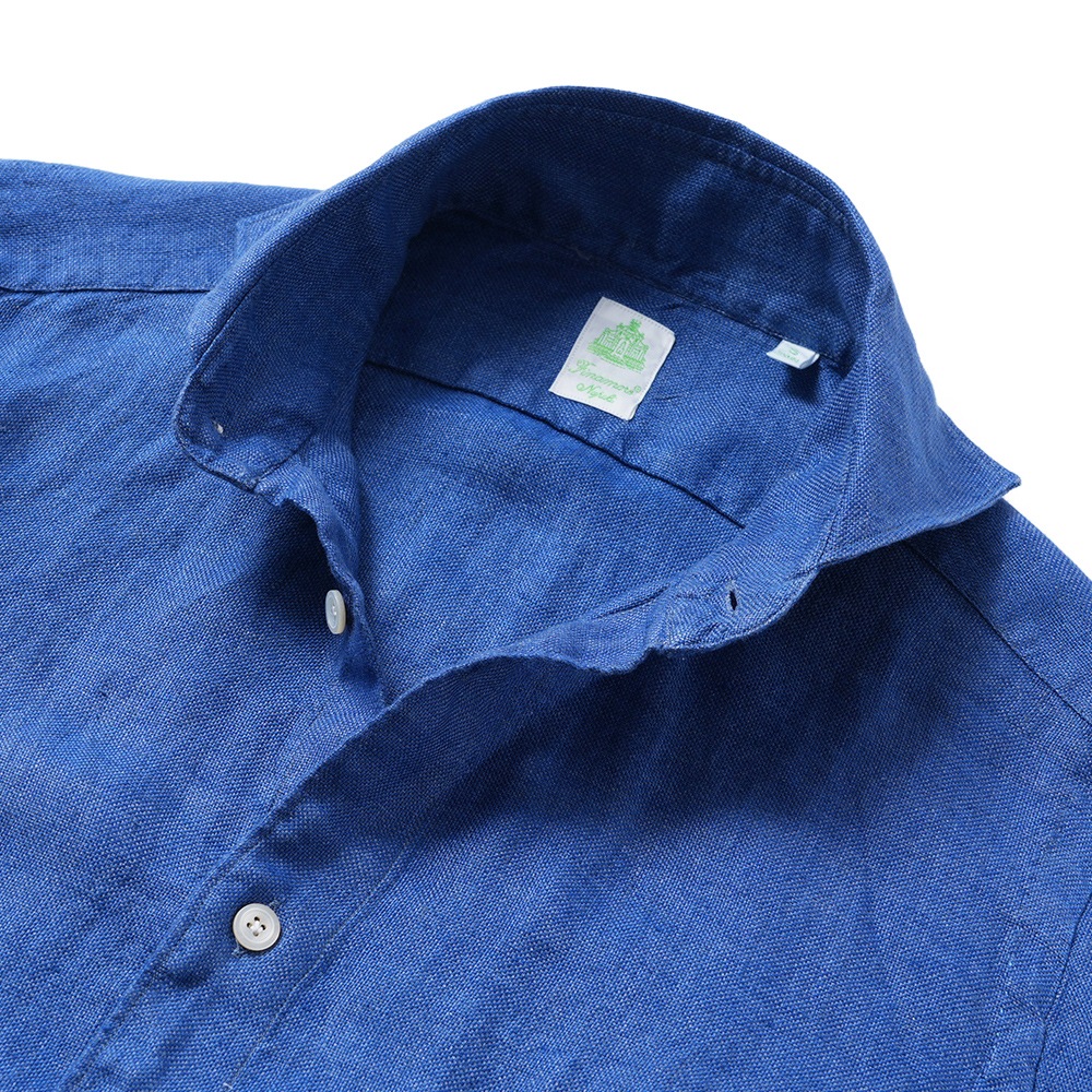 Finamore フィナモレ SERGIO BARI/240068 M0716 リネン バスケット織 カッタウェイカラーシャツ BLUE