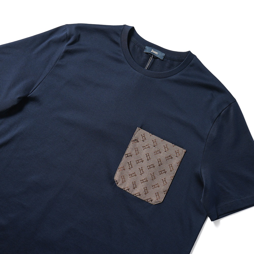 HERNO ヘルノ スーパーファインコットンジャージ モノグラムポケット ショートスリーブ Tシャツ JG000219U-52016 NAVY