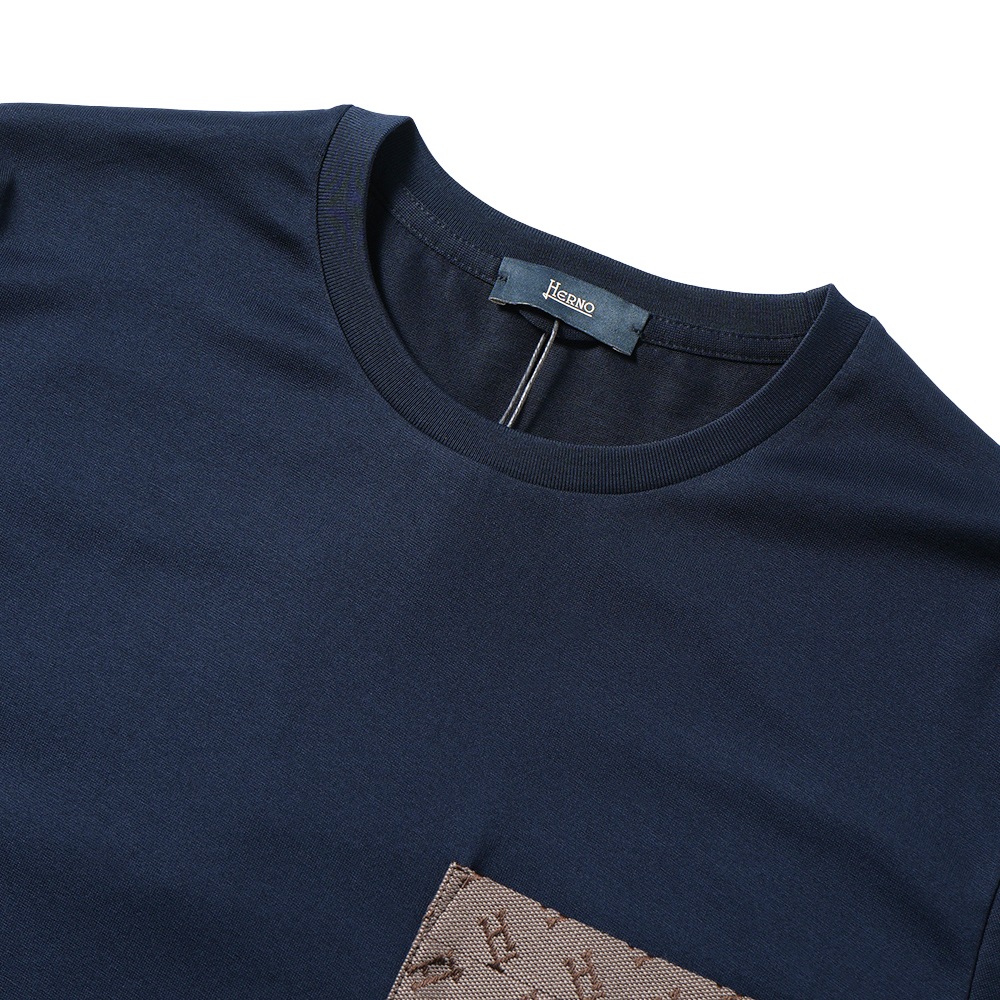 HERNO ヘルノ スーパーファインコットンジャージ モノグラムポケット ショートスリーブ Tシャツ JG000219U-52016 NAVY
