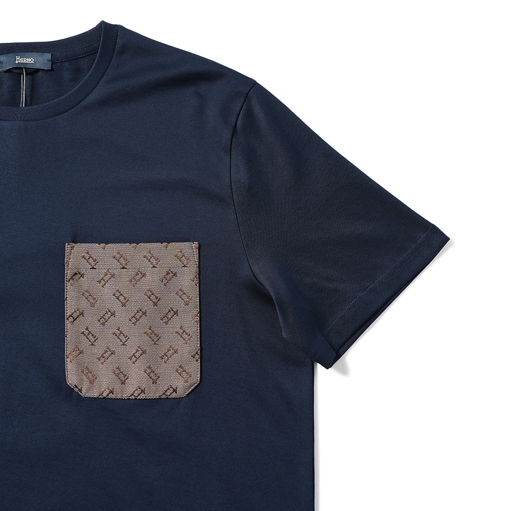 HERNO ヘルノ スーパーファインコットンジャージ モノグラムポケット ショートスリーブ Tシャツ JG000219U-52016 NAVY
