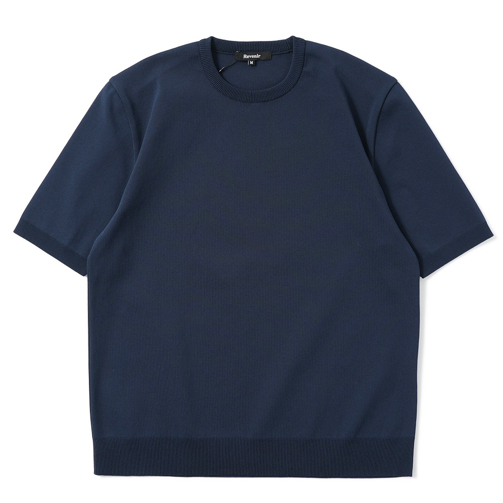 Revenir リブニール ウォッシャブル コットン・ポリエステル ニット クルーネック S/S Tシャツ INT-009 NAVY