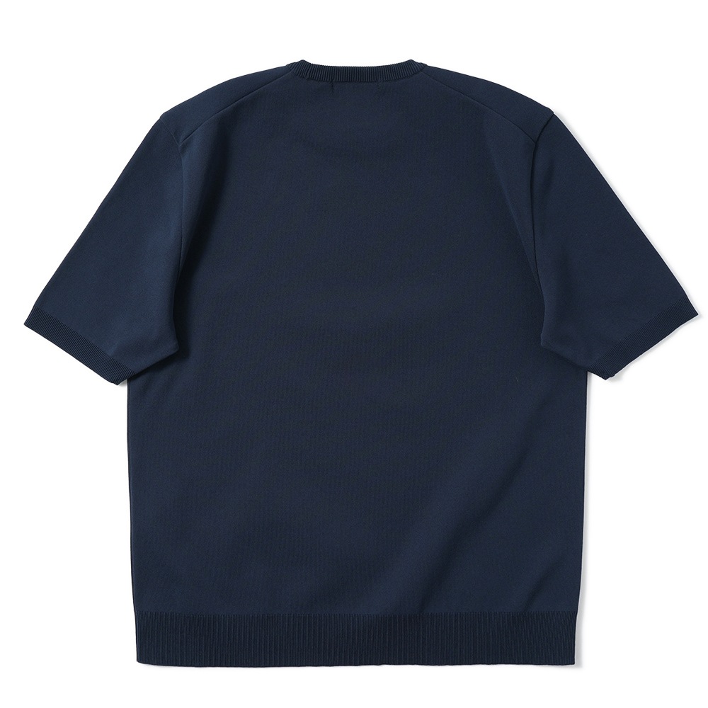 Revenir リブニール ウォッシャブル コットン・ポリエステル ニット クルーネック S/S Tシャツ INT-009 NAVY