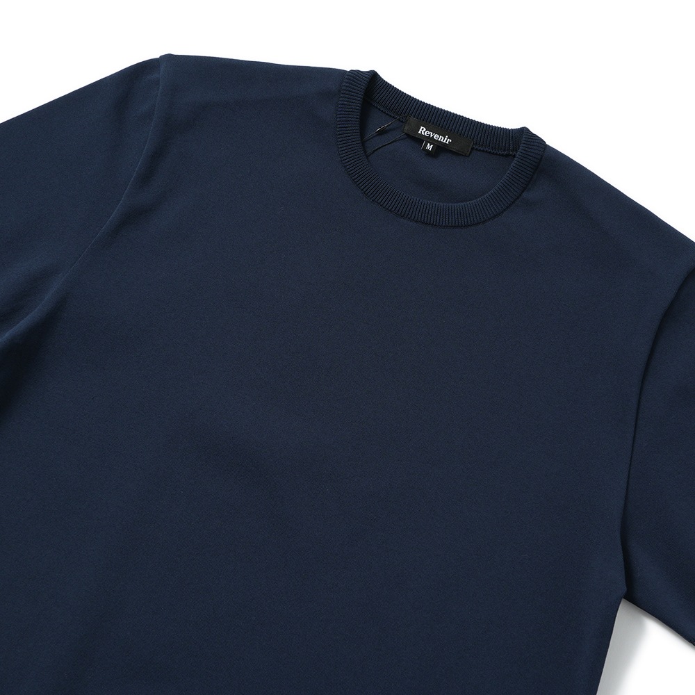 Revenir リブニール ウォッシャブル コットン・ポリエステル ニット クルーネック S/S Tシャツ INT-009 NAVY