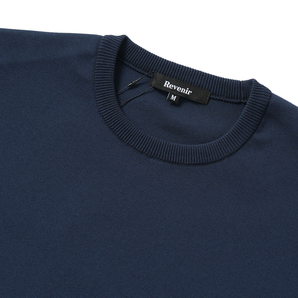 Revenir リブニール ウォッシャブル コットン・ポリエステル ニット クルーネック S/S Tシャツ INT-009 NAVY